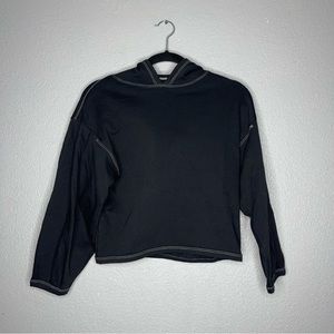 Zara Kids Black cropped hoodie with white threading- L
